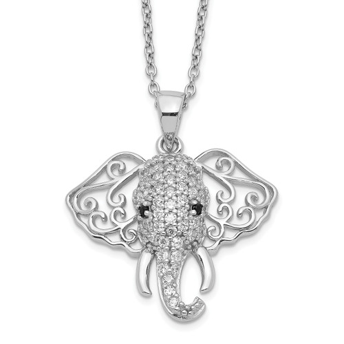 Cheryl M Sterling Silver Rhodium-plated Brilliant-cut Black and White Cubic Zirconia Filigree Elephant 18 Inch Necklace