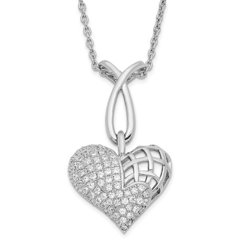 Sterling Silver & Cubic Zirconia Brilliant Embers Polished Heart Necklace
