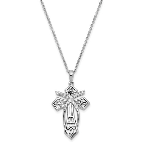 Sentimental Expressions Sterling Silver Rhodium-plated Cubic Zirconia Antiqued The Salvation Cross 18in. Necklace