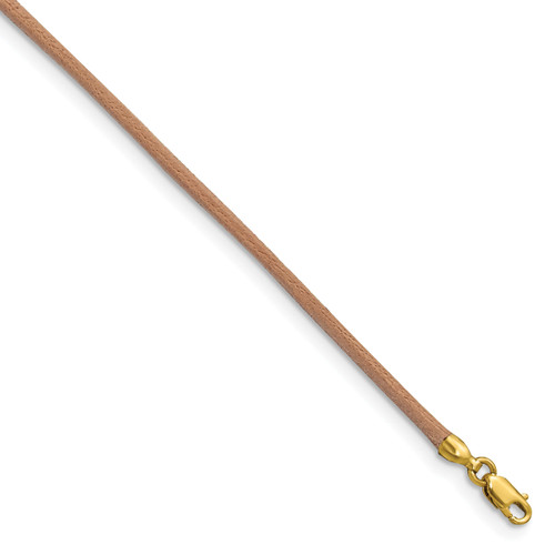 14k 2mm 16in Natural Leather Cord Necklace