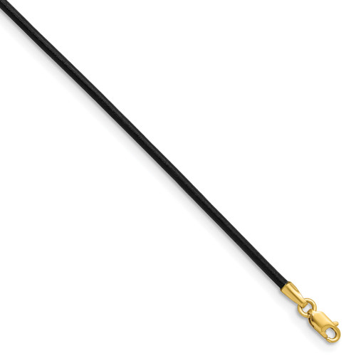 14k 1.5mm 16in Black Leather Cord Necklace