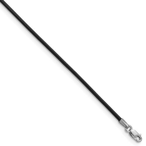 14k White Gold 1.5mm 16in Black Leather Cord Necklace