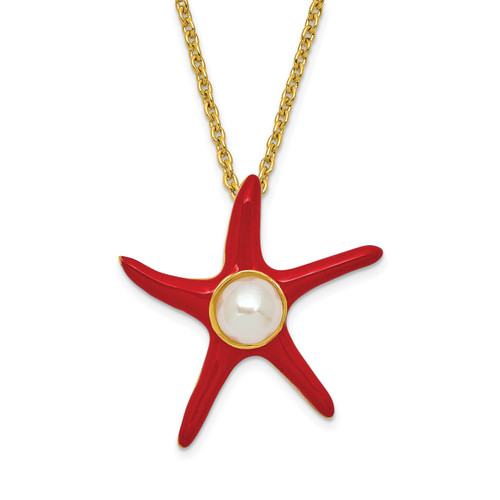 Sterling Silver Gold Plated FWC Pearl Enamel Starfish Necklace