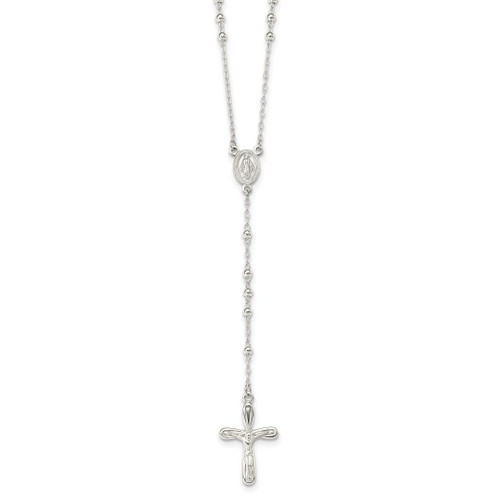 Sterling Silver Polished Crucifix Rosary 18 inch Necklace