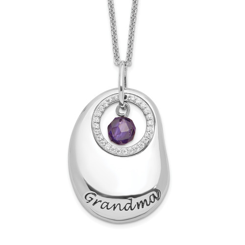 Sentimental Expressions Sterling Silver Rhodium-plated Antiqued Cubic Zirconia For You Grandma 18in. Necklace