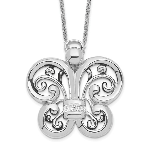 Sentimental Expressions Sterling Silver Rhodium-plated Antiqued Cubic Zirconia Angel of Courage 18in Necklace