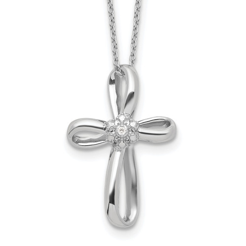 Sterling Silver Rhodium-plated Cross Diamond Necklace