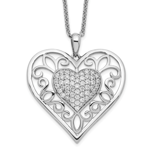 Sentimental Expressions Sterling Silver Rhodium-plated Antiqued Cubic Zirconia To My Daughter 18in Heart Necklace
