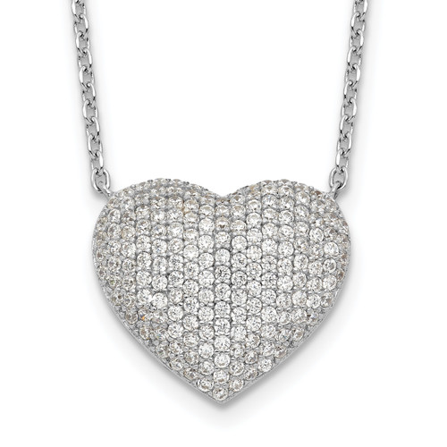 Sterling Silver Rhodium-plated Pave Cubic Zirconia Heart Necklace