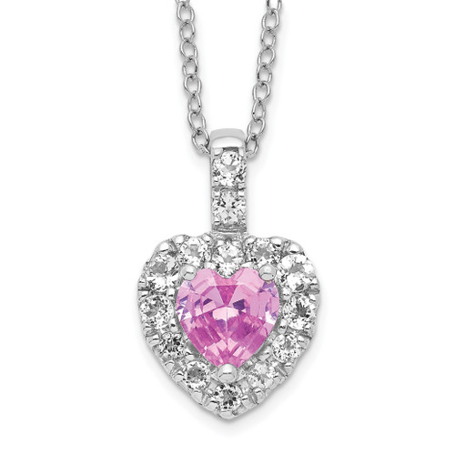 Sterling Silver Created Pink Sapphire and White Topaz Heart Necklace