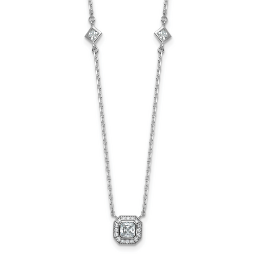Cheryl M Sterling Silver Rhodium-plated Polished Fancy Cubic Zirconia Station with 2 Inch Extension Necklace