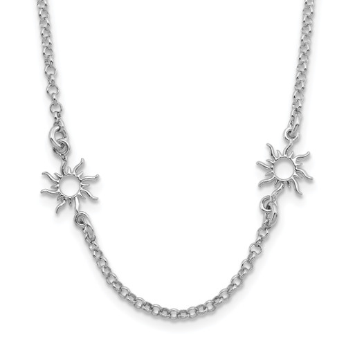 Leslie's Sterling Silver Rhodium-plated Polished Suns with 1in ext. Necklace
