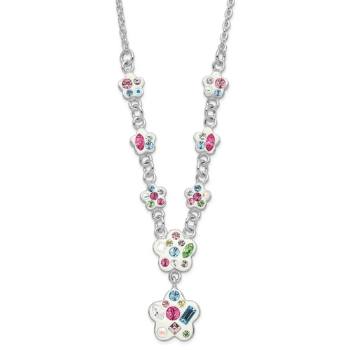 Sterling Silver Stellux Multicolor Crystal Flower with  2in ext. Necklace