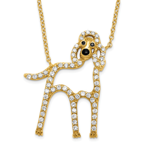 Sterling Silver Gold-plated Cubic Zirconia Poodle Dog 18 inch Necklace