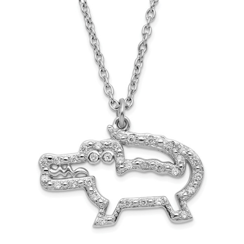 Sterling Silver Rhodium-plated Cubic Zirconia Crocodile Pendant 18 inch Necklace