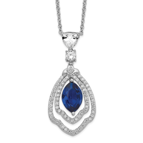 Cheryl M Sterling Silver Rhodium-plated Fancy Brilliant-cut Lab Created Dark Blue Spinel and Brilliant-cut White Cubic Zirconia 18 Inch Necklace