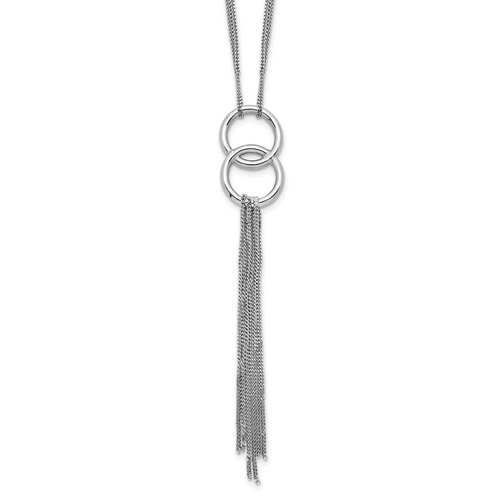 Leslie's Sterling Silver Rhod- pl Multi-strand Tassel with  2in ext Necklace
