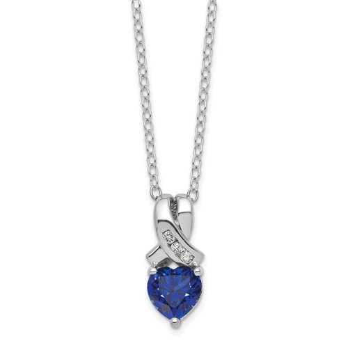 SS Created Sapphire & Diamond Pend Necklace