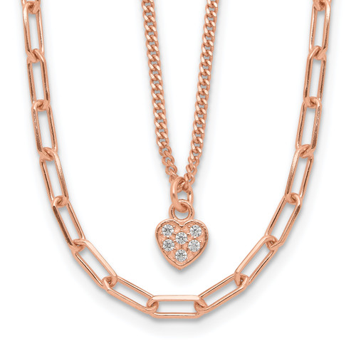 Sterling Silver Rose Gold-plated Cubic Zirconia Heart 17in with 2in ext. Necklace