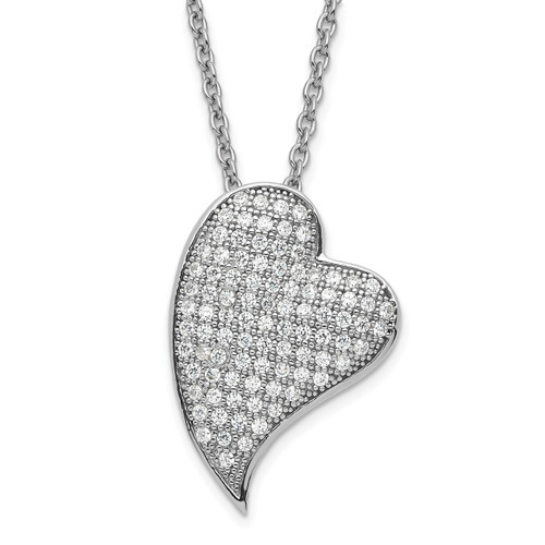 Brilliant Embers Sterling Silver Polished Cubic Zirconia Heart with  2in ext Necklace