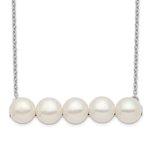 Sterling Silver Rhodium-plated 7-8mm White Button FWC Pearl Necklace