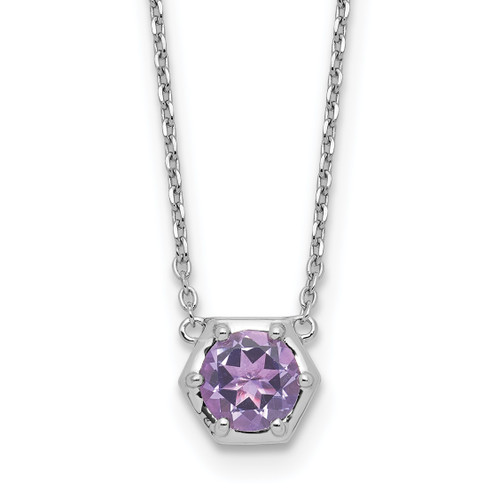 Sterling Silver Rhodium-plated Polished Amethyst Necklace