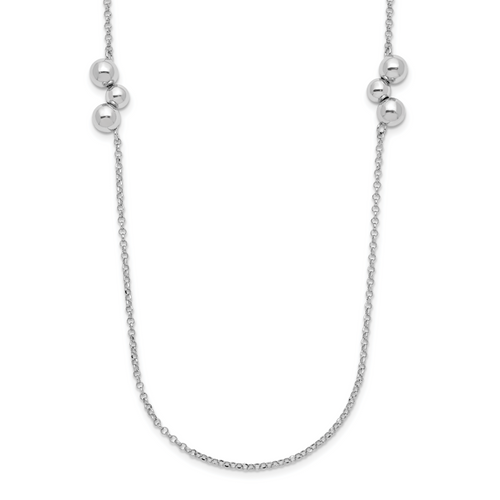 Sterling Silver Rhodium-plated Polished Beaded Necklace