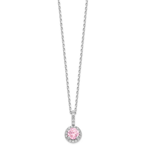 Sterling Silver Rhodium-plated Diamonore Pink and White Halo Necklace