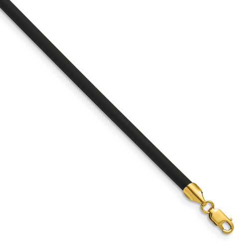 14k 3mm 16in with Yellow Clasp Black Rubber Cord Necklace
