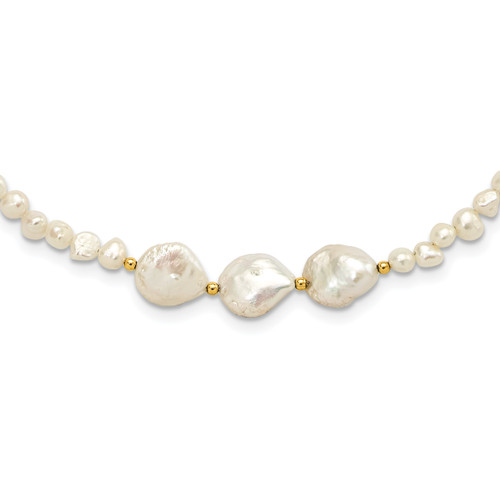 Sterling Silver Gold-plated Flat Round FWC Pearl 35in Necklace