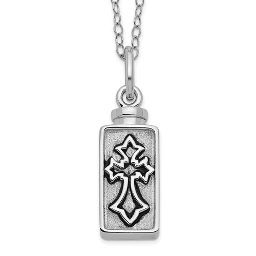 Sentimental Expressions Sterling Silver Rhodium-plated Antiqued Rectangle Box Cross Ash Holder 18 Inch Necklace