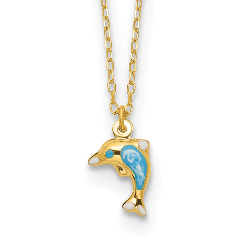 14k Polished Enameled Dolphin 16.5in Necklace