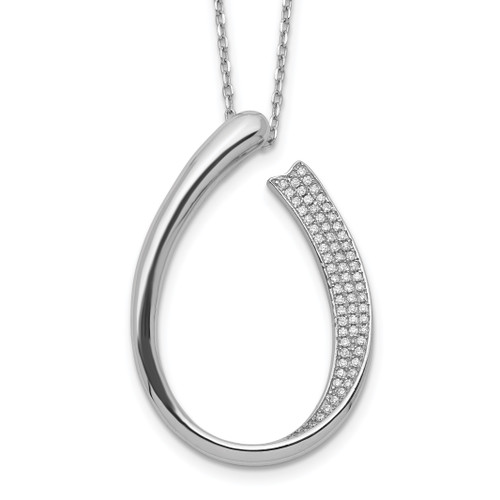 Sterling Silver Rhodium-plated Cubic Zirconia Micro Pave with  2in ext. Necklace