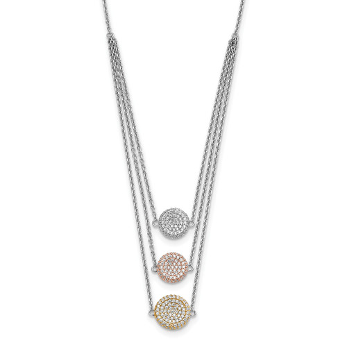 Sterling Silver Gold-plated and Rose-plated Cubic Zirconia with 2in ext Necklace