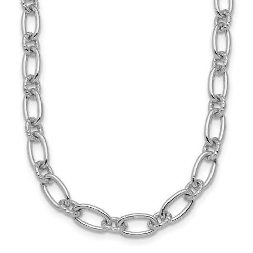 Leslie's Sterling Silver Rhod-plated Textured Fancy Link Necklace