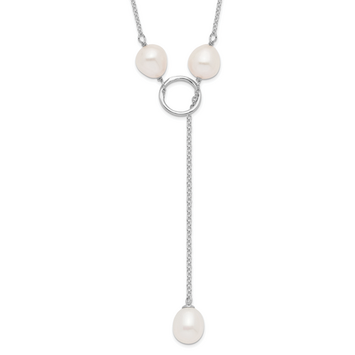 Sterling Silver Rhodium-plated 7-8mm White FWC Pearl DropToggle Necklace