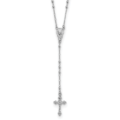 Sterling Silver Rhodium Plated Polished Beaded Rosary