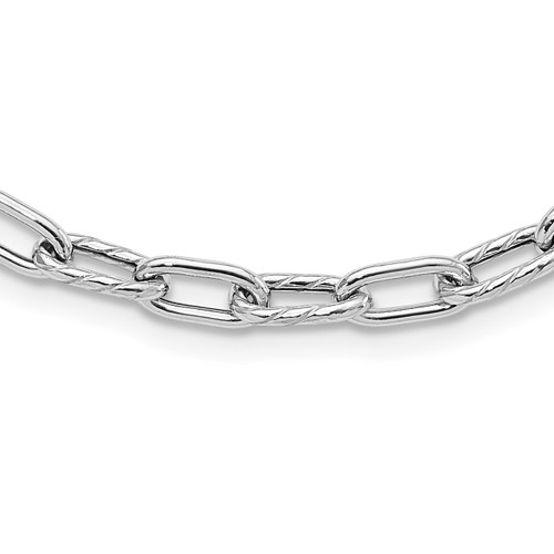 Leslie's Sterling Silver RH-plated Polished and Textured Link Necklace