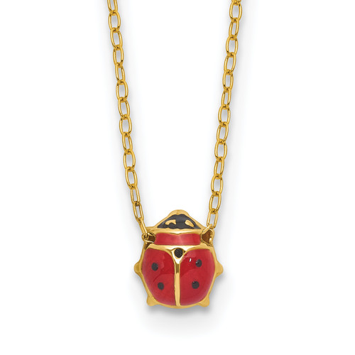 14k Enameled Ladybug 17in with 1in ext. Necklace