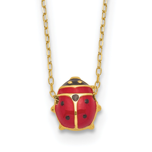 14k Polished Enameled Large Ladybug 16.5in Necklace