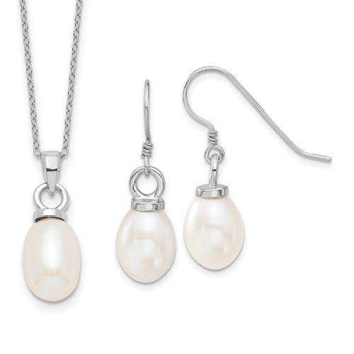 Sterling Silver Rhodium-plated 10-11mm FWC Pearl Earring/Necklace Set