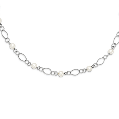 Sterling Silver Rhodium-plated Freshwater Cultured Pearl Necklace
