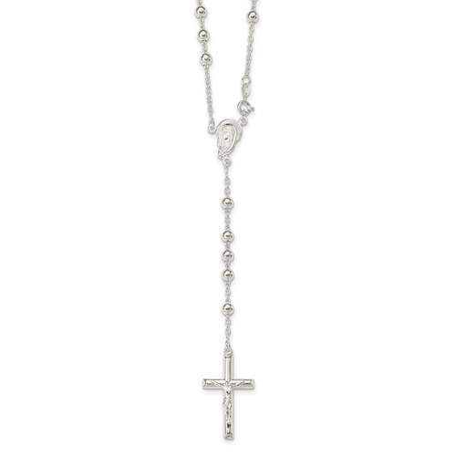 Sterling Silver Polished Beaded Rosary 30 inch Necklace