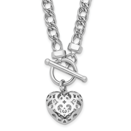 Leslie's Sterling Silver Rh-plated Polished with Heart Charm Necklace