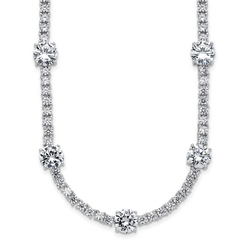 Cheryl M Sterling Silver Rhodium-plated Polished Cubic Zirconia Station with Safety Clasp Necklace