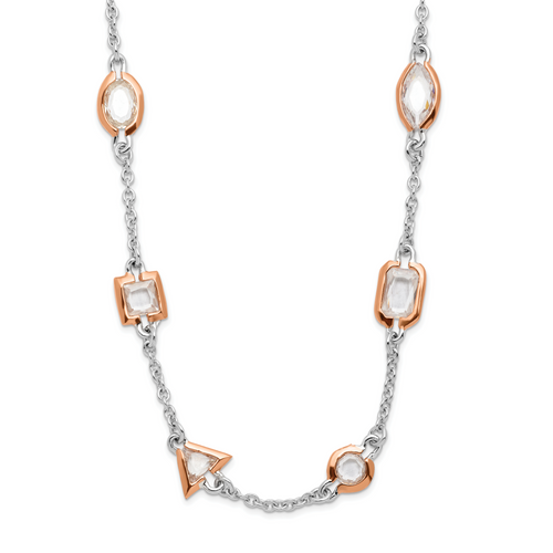 Sterling Silver Rose Gold Plated Cubic Zirconia Necklace