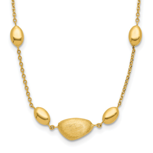 Leslie's 14k Brushed and Polished Beaded 17in with 1in ext Necklace