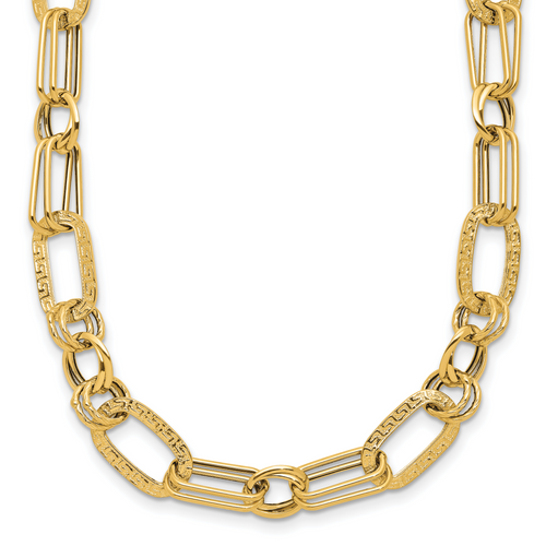 Leslie's 14K Polished and Textured Fancy Greek Key Link Necklace