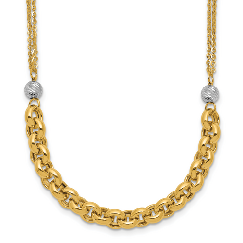Leslie's 14K with White Rhodium Polished D/C 2-Strand Rolo Link Necklace