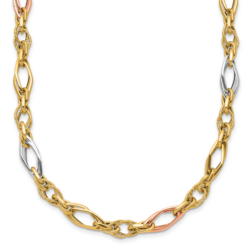 Leslie's 14k White and Rose-plated Polished and Textured Link Necklace